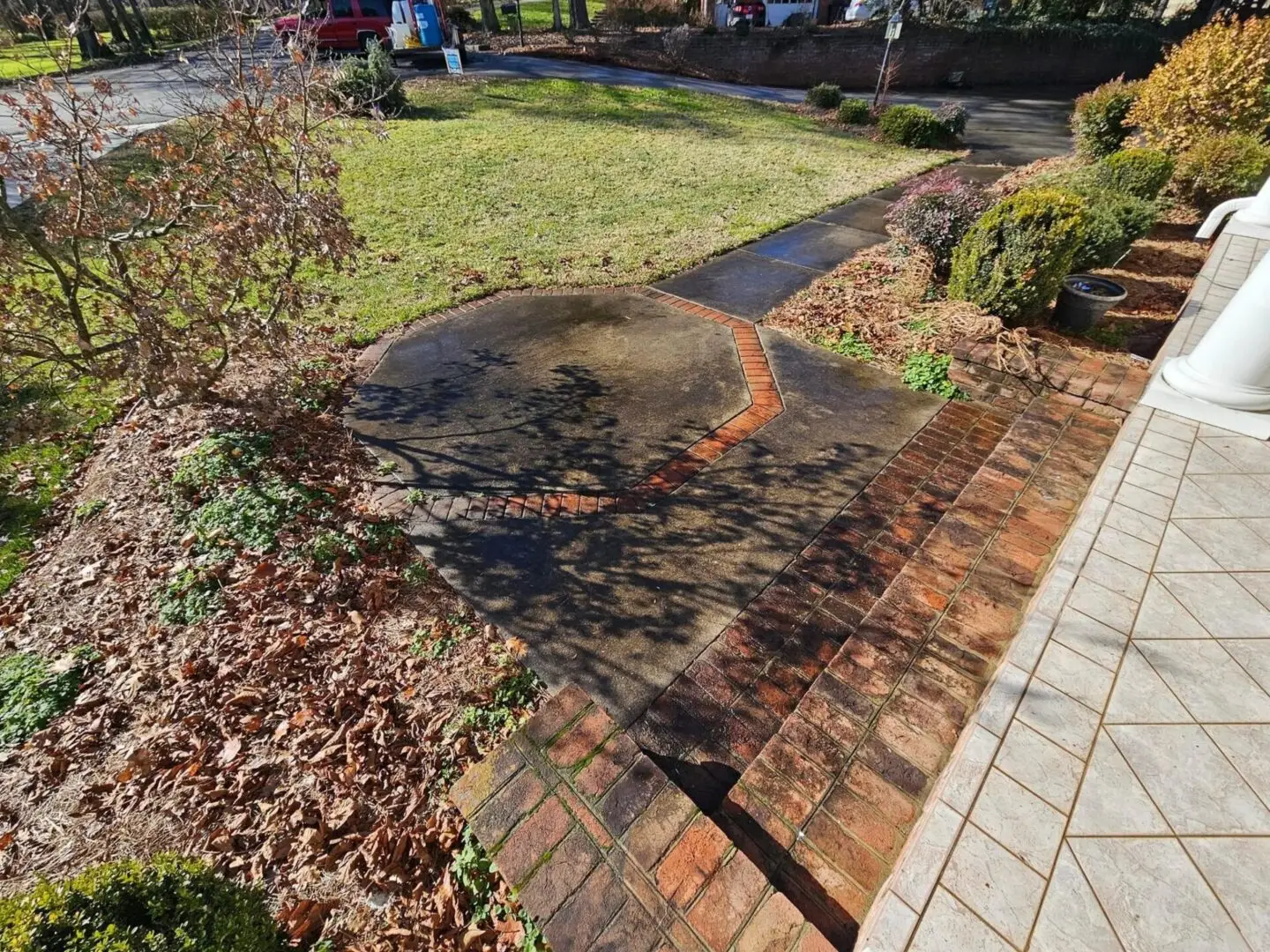 flower mound patio before pressure washing